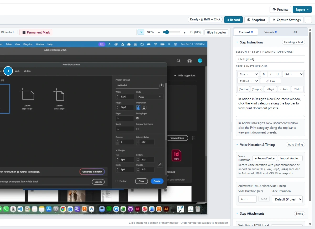 Gradatimo publishing options showing multi-format exports for PDF, HTML, website, and MP4 video
